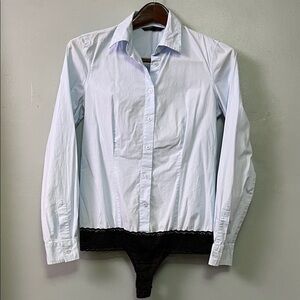 Victoria's Secret Light Blue Button Down Shirt with Black Lace Bottom Bodysuit